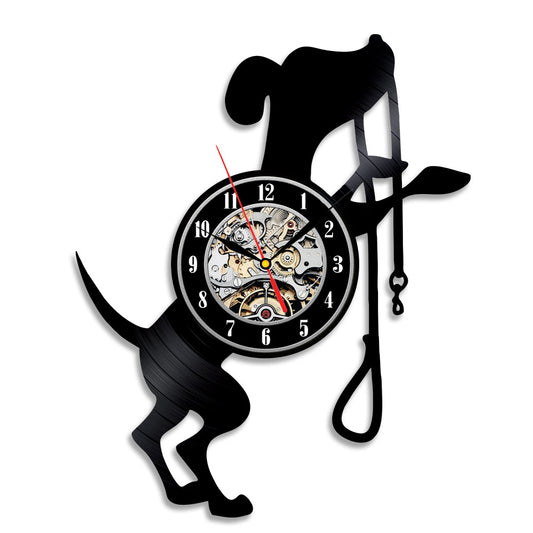 Creative Gift for Dog Lovers Vintage Black Vinyl Wall Clock Gullei.com