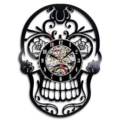 Skull Design Creative Handmade Vinyl Clock Wall Décor Gift Gullei.com
