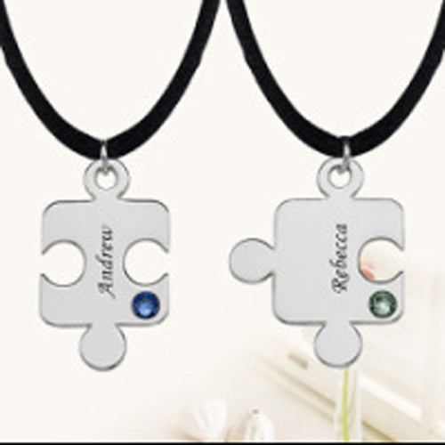Custom Birthstone Matching Jigsaw Puzzle Necklaces Set Gullei.com