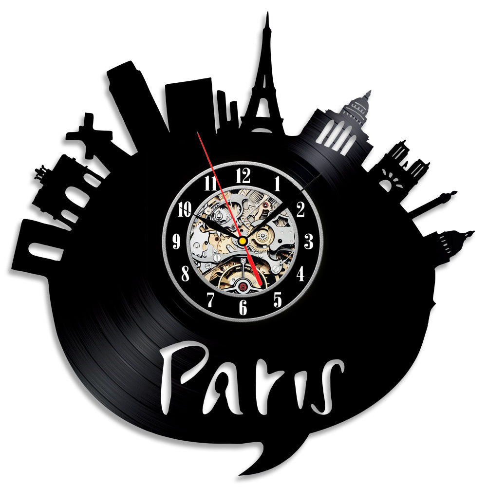 France Paris City Handmade Creative Vintage Vinyl Clock Gullei.com