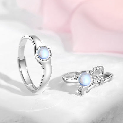 Moonstone Couple Rings Set with Names Engraved