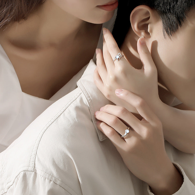 Moonstone Couple Rings Set with Names Engraved