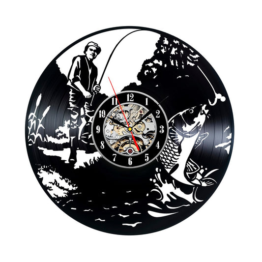 Handmade Vintage Vinyl Record Clock for Fishing Lovers Gullei.com