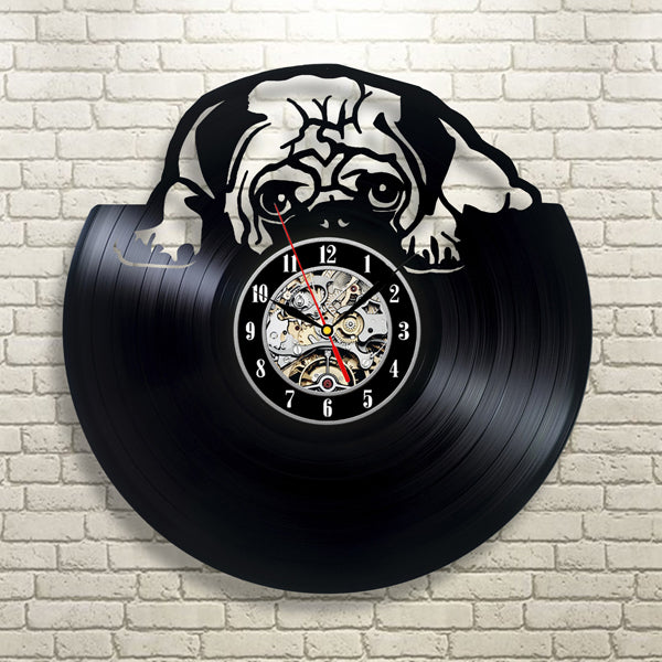 Creative Vinyl Record Pug Dog Theme Wall Clock Gullei.com