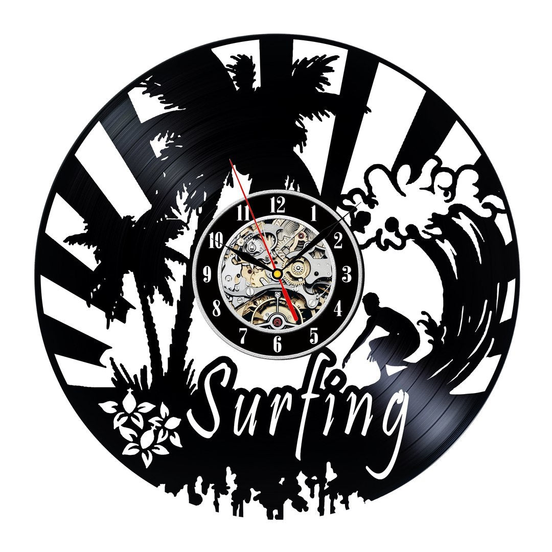 Decorative Vinyl Record Wall Clock Gift for Surfers Gullei.com