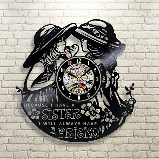 Sisters Theme Vinyl Record Wall Clock Vintage Gift Idea Gullei.com