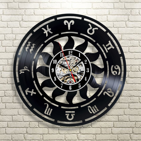 Zodiac Signs Unique Black Vinyl Record Wall Clock Gullei.com